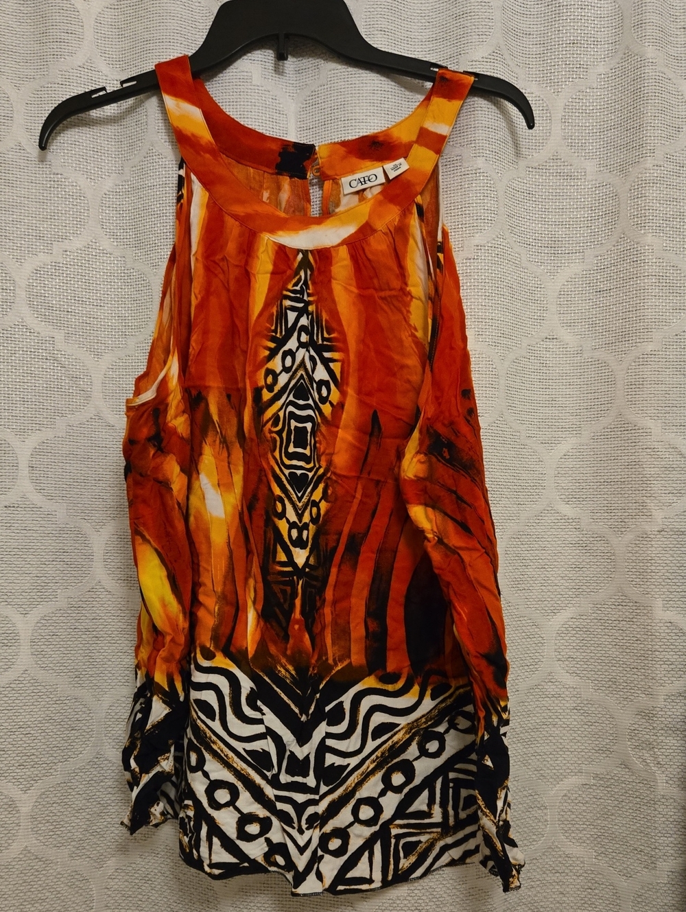 Cato Orange and Black Tribal-Print Sleeveless Tank